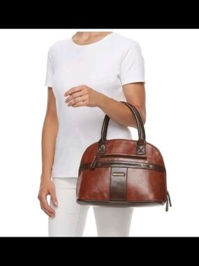 Brown Leather Dome Satchel Handbag